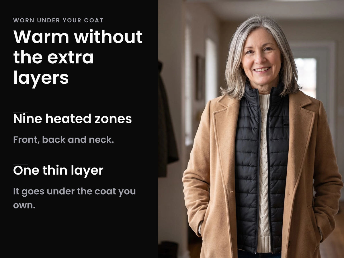 Worn under your coat: nine heated zones in one thin layer